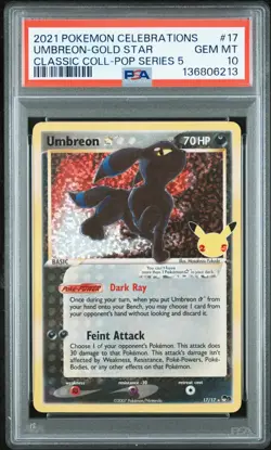 2021 POKEMON UMBREON GOLD STAR CELEBRATIONS CONFETTI HOLO #17/17 PSA 10 GEM - Image 1