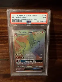 2017 POKEMON SUN & MOON BURNING SHADOWS #150/147 CHARIZARD GX SECRET RARE PSA 7 - Image 1