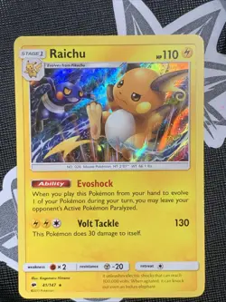 Pokemon Card TCG Raichu Holo Rare Burning Shadows 41/147 Near Mint - Image 1