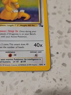 Pokemon TCG Dragonite Fossil Holo Unlimited Rare Card 4/62 1999 Vintage - Image 4