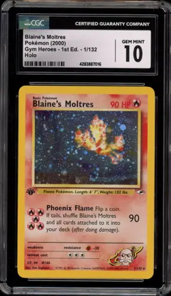 Pokemon Blaine's Moltres Gym Heroes 1st Edition Holo Rare #1 CGC 10 Gem Mint - Image 1