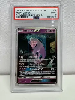 2017 POKEMON SUN & MOON SHINING LEGENDS SECRET #78 MEWTWO GX PSA 9 - Image 1