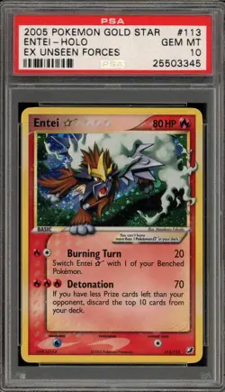 Pokemon Entei Gold Star EX Unseen Forces Holo Ultra Rare #113 PSA 10 Gem Mint - Image 1
