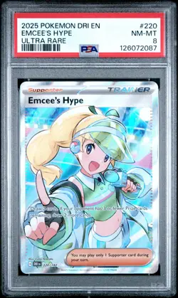 2025 POKEMON DRI EN-DESTINED RIVALS ULTRA RARE #220 EMCEE'S HYPE PSA 8 - Image 1