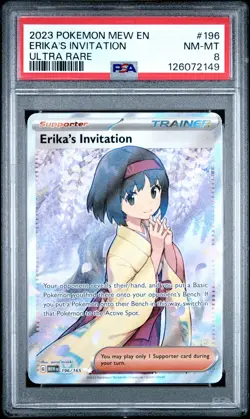 2023 POKEMON MEW EN-151 ULTRA RARE #196 ERIKA'S INVITATION PSA 8 - Image 1