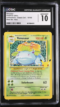 CGC 10 GEM MINT Venusaur 15/102 CLASSIC HOLO RARE Celebrations Pokemon Card - Image 1