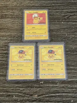 Pokemon Card Lot of 3 Ash’s Pikachu Cards SM109 and SM111 (X2) - Image 1