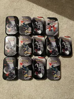 Pokemon Black Bolt White Flare EMPTy Mini Tins with stickers and cards X13 - Image 1