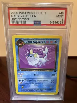 Graded PSA 9 DARK VAPOREON #45 2000 Pokemon Rocket 1ST EDITION MINT - Image 1