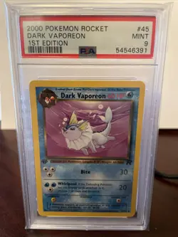 Graded PSA 9 DARK VAPOREON #45 2000 Pokemon Rocket 1ST EDITION MINT - Image 2