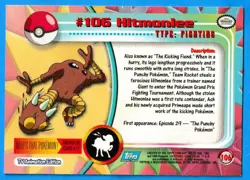 2000 Topps Pokemon TV Animation Edition Hitmonlee #106 Blue Topps Logo - Image 2