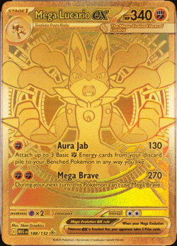 Pokemon TCG Mega Evolution #188/132 Mega Lucario ex Gold RARE PACK FRESH - Image 1