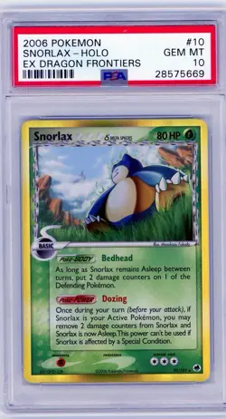 2006 Pokemon Snorlax EX Dragon Frontiers Holo Rare #10 PSA 10 Gem Mint - Image 1