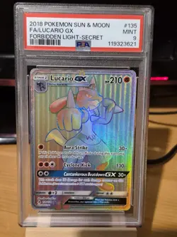 2018 Pokemon Sun & Moon: Forbidden Light Secret- F.A. Lucario GX (#135) PSA 9 - Image 1