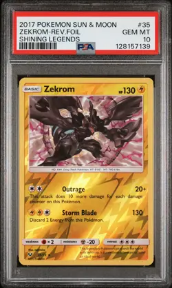 2017 POKEMON SUN & MOON SHINING LEGENDS #35 ZEKROM-REVERSE FOIL PSA 10 - Image 1