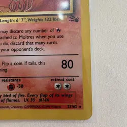 Moltres card single 27/62 Fossil Set Rare Non Holo Pokemon Card WotC NM/LP - Image 3