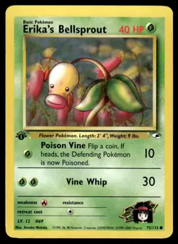 Pokemon TCG Gym Hero's 1st Edition #075/132 Erika's Bellsprout LP - Image 1
