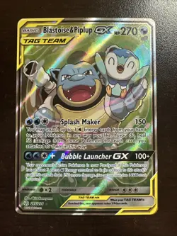 Blastoise & Piplup GX 215/236 Alt Art Pokemon TCG Cosmic Eclipse LP - Image 1