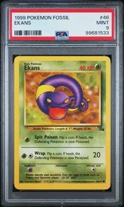 1999 POKEMON FOSSIL #46 EKANS PSA 9 - Image 1