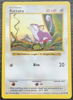 Shadowless Rattata 061/102 Pokemon TCG WOTC Base Set NM - Image 1