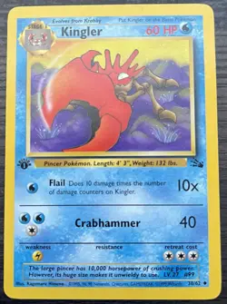 1st Edition Kingler 38/62 Pokemon TCG WOTC Base Set Fossil Uncommon MINT NM - Image 1