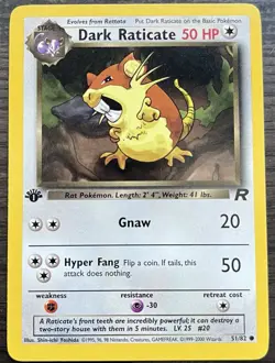 Dark Raticate 51/82 Pokemon TCG WOTC Base Team Rocket Common MINT NM - Image 1
