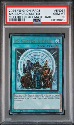 2024 YuGiOh! RA03 Six Samurai United 1st Edition ULTIMATE RARE PSA 10 GEM #EN054 - Image 1