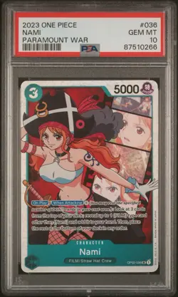 One Piece Paramount War TCG Nami SR FILM OP02-036 Foil PSA 10 - Image 1