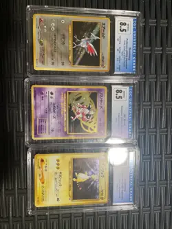 CGC Vintage Pokemon Holo Cards Set Of 3 Skarmory, Mr.Mime, Ampharos Japanese - Image 1
