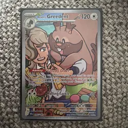 Pokemon TCG Arven's Greedent Destined Rivals Illustration Rare Card 205/182 NM - Image 1