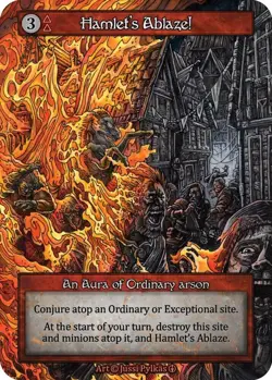 4x Sorcery: Contested Realm Hamlet's Ablaze! Ordinary Regular NM ART - Image 1
