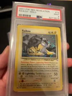 PSA 9 Raikou Holo Unlimited Neo Revelation 2000 Pokemon Mint Card Swirl - Image 1