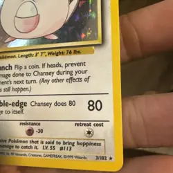 Chansey 3/102 Pokemon TCG WOTC Base Set Holo LP - Image 3