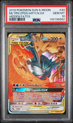 PSA 10 Moltres & Zapdos & Articuno GX 44/68 Pokemon Sun & Moon Hidden Fates Holo - Image 1