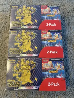 LOT OF 3 Pokemon Surging Sparks ETB & Booster Bundle Costco 2-Pack Sealed - Image 1