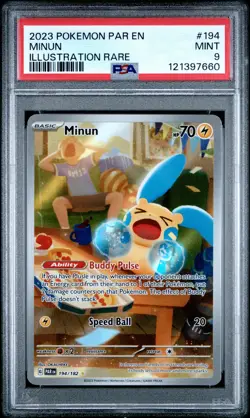 2023 POKEMON PAR EN-PARADOX RIFT ILLUSTRATION RARE #194 MINUN PSA 9 - Image 1