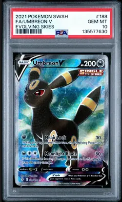 2021 Pokemon Evolving Skies Umbreon V Full Art #188 PSA 10 - Image 1