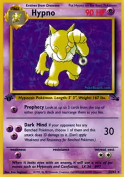 Moderately Played, English Pokemon Regular Hypno - 23/62 - Rare - 1st Edition Fo - Image 1