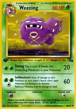 Damaged, English Pokemon Regular Weezing - 45/62 - Uncommon - 1st Edition Fossil - Image 1