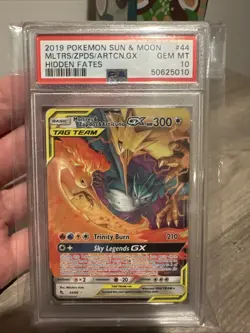 2019 POKEMON SUN & MOON HIDDEN FATES #44 MOLTRES & ZAPDOS & ARTICUNO GX PSA 10 - Image 1