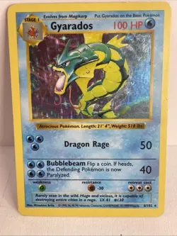 Pokemon TCG Gyarados Base Set Shadowless Holo Rare Card 6/102 Vintage WOTC - Image 1