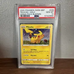 Pokemon Pikachu SWSH039 Single Pack Blisters Black Star Promo PSA 10 Swirl - Image 1