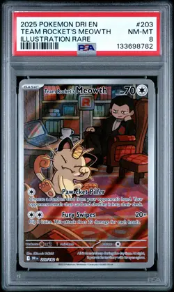 2025 POKEMON DRI EN-DESTINED RIVALS ILLUSTRATION RARE TEAM ROCKET'S MEOWTH PSA 8 - Image 1