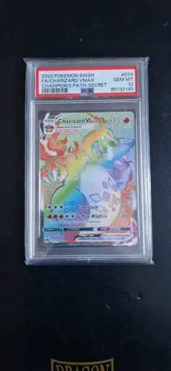 PSA 10 Charizard VMAX (Secret) 74/73 Champions Path Holo Pokemon - Image 1