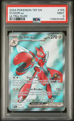 2024 POKEMON TEF EN-TEMPORAL FORCES ULTRA RARE #195 SCIZOR EX PSA 9 - Image 1