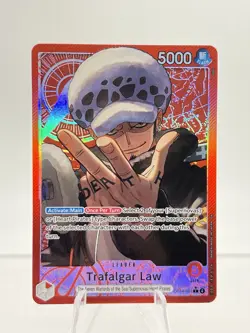 One Piece TCG OP14-001 Azure Sea's Seven Trafalgar Law Alternate Art Leader Red - Image 1