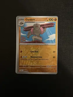 Pokemon Gurdurr Reverse Holo Miscut Edge of Sheet Error Card - Image 1