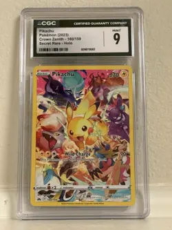 Pikachu Crown Zenith Secret Rare Card 160/159 CGC 9 Pokemon TCG Holo English - Image 1