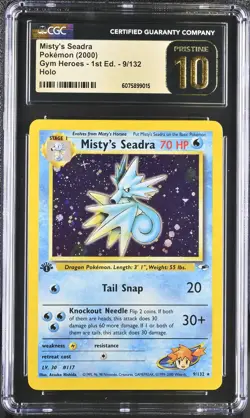 CGC 10 PRISTINE Misty's Seadra Gym Heroes 1st Edition 9/132 Holo Pokemon Card - Image 1