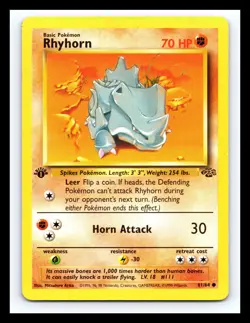 💥 Rhyhorn 1st Edition 61/64 Jungle Set Non Holo Foil Pokemon 1999 Vintage Card - Image 1
